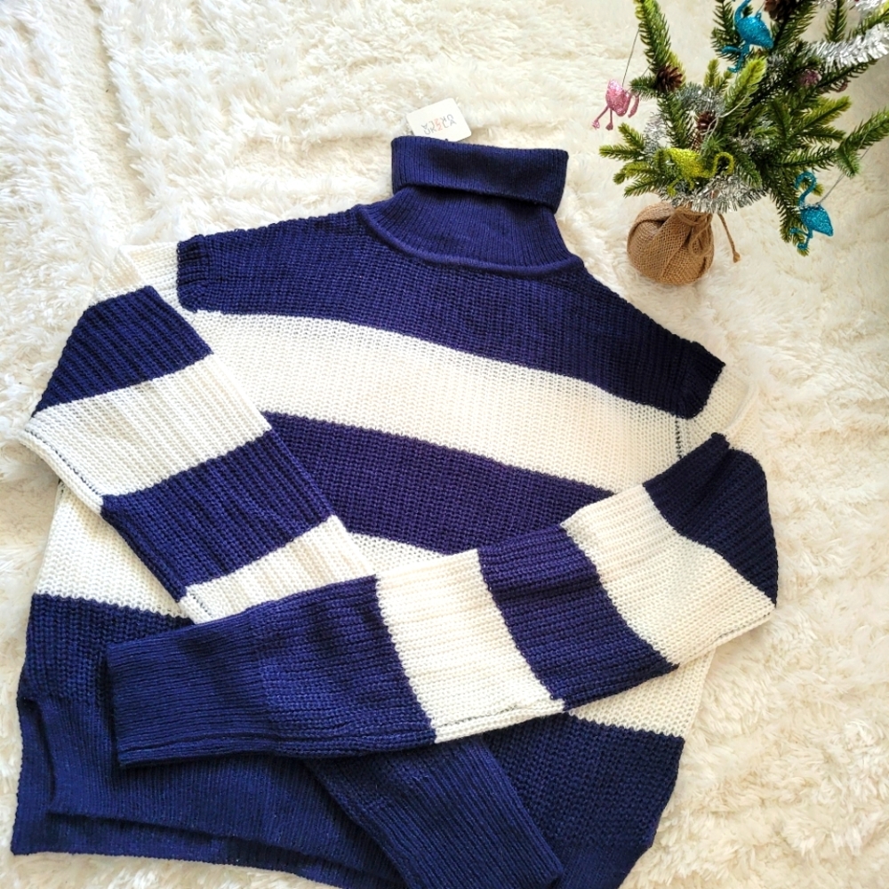 Blue and white striped turtle beck sweater